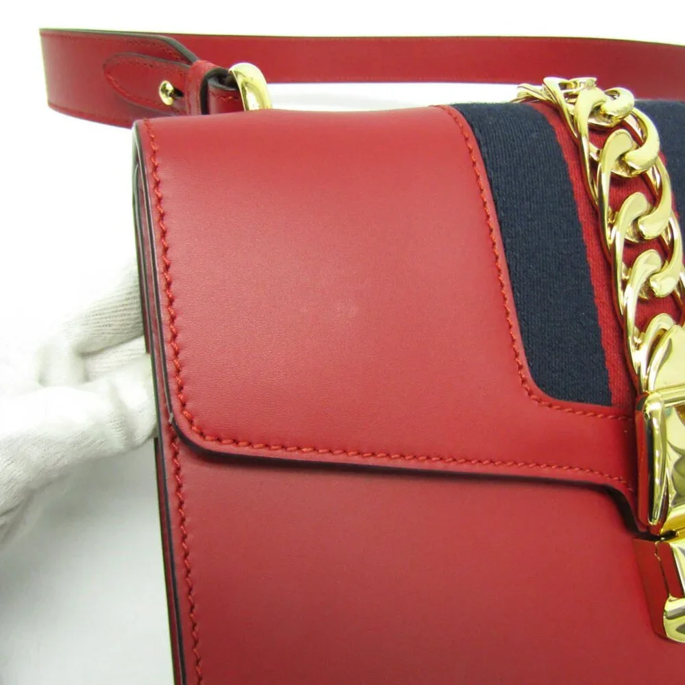 GUCCI Red Leather Sylvie Shoulder Bag - Picture 5 of 14